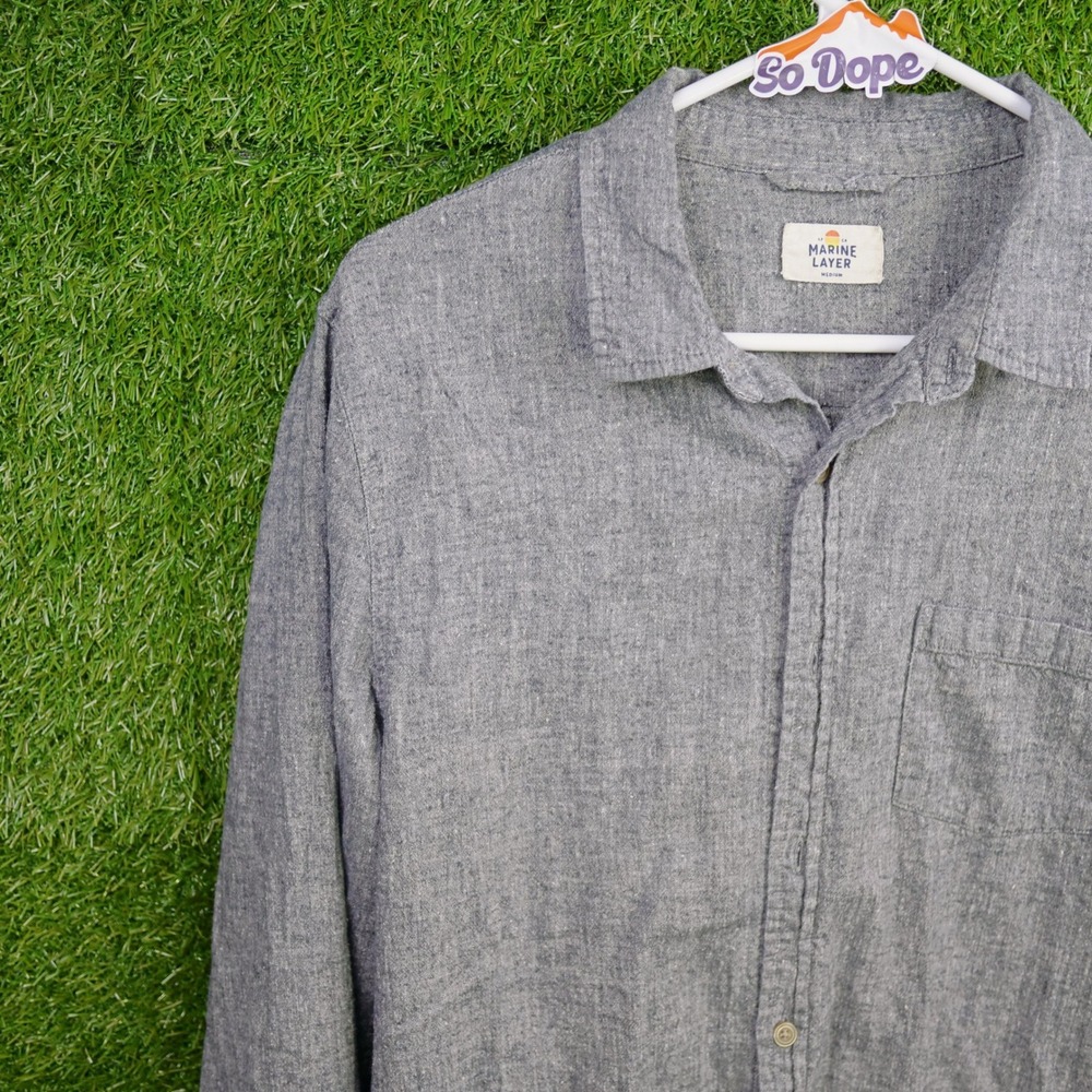 Marine Layer Button Down Shirt Grey Long Sleeve - Mens Size M